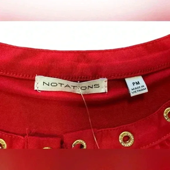 Notations NWT Blouse Red Gold Grommet Stretch Size  PM - Picture 8 of 10